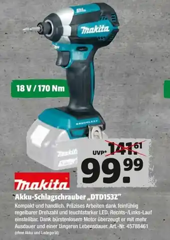 Hagebau Makita Akku Schlagschrauber DTD1532 Angebot