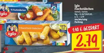 NP Discount Iglo Fischstäbchen 224/364/450g Packung Angebot