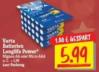 NP Discount Varta Batterien Longlife Power 24er Packung Angebot