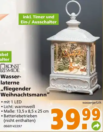 Globus Baumarkt Konst Smide Wasserlaterne fliegender Weihnachtsmann Angebot