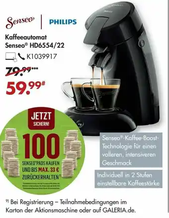 Galeria Senseo Philips Kaffeeautomat HD6554/22 Angebot