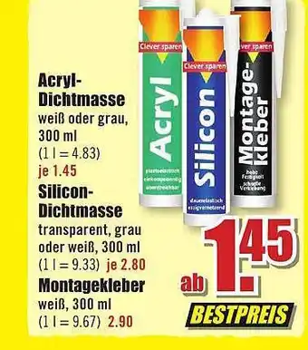 B1 Discount Baumarkt Acryl-dichtmasse, silicon- oder montagekleber Angebot