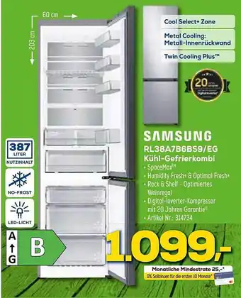 Euronics Berlet Samsung rl38a7b6bs9-eg kühl- gefrierkombi Angebot