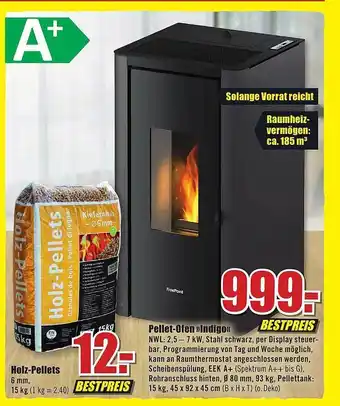 B1 Discount Baumarkt Pellet-ofen „indigo“ oder holz-pellets Angebot