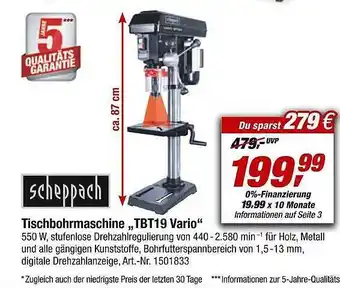 toom Baumarkt Scheppach tischbohrmaschine „tbt19 vario“ Angebot