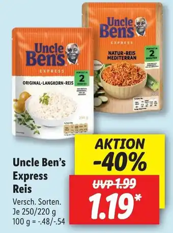 Lidl Uncle Ben's Express Reis 250g/220g Angebot