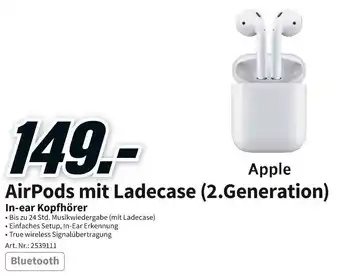 MediaMarkt AirPods mit Ladecase (2. Generation) In ear Kopfhörer Angebot