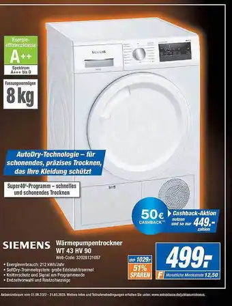 Expert Siemens wärmepumpentrockner wt43hv90 Angebot