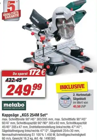 toom Baumarkt Metabo Kappsäge ,,KGS 254M Set" Angebot