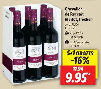 Lidl Chevalier de Fauvert Merlot, trocken 6x0,75L Angebot