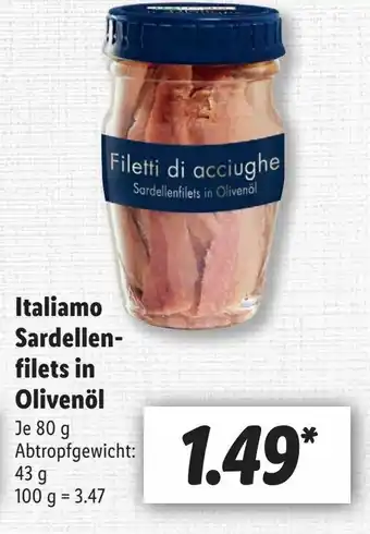 Lidl Italiamo Sardellenfilets in Olivenöl 80g Angebot