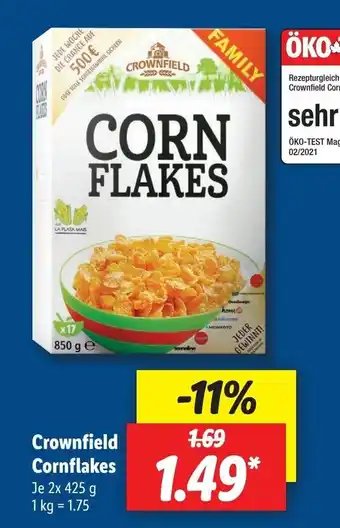 Lidl Crownfield Cornflakes 2x425g Angebot