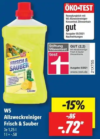 Lidl W5 Allzweckreiniger Frisch & Sauber 1,25L Angebot