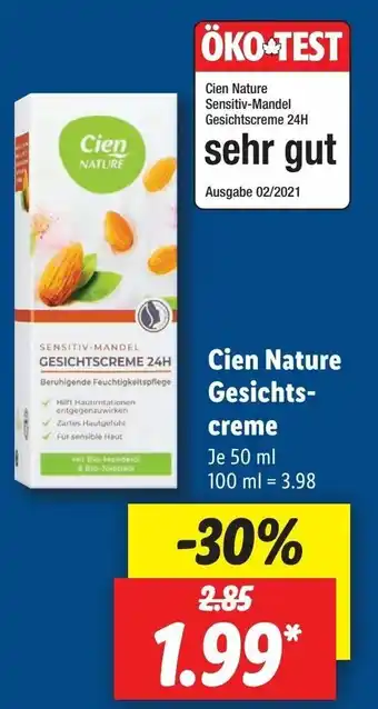 Lidl Cien Nature Gesichtscreme 50ml Angebot