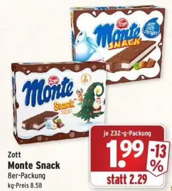 Wasgau Zott Monte Snack 232 g Packung Angebot