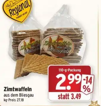 Wasgau Zimtwaffeln 110 g Packung Angebot