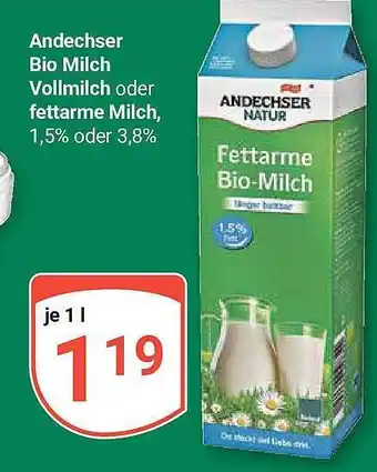 Globus Andechser natur bio milch vollmilch oder fettarme milch Angebot