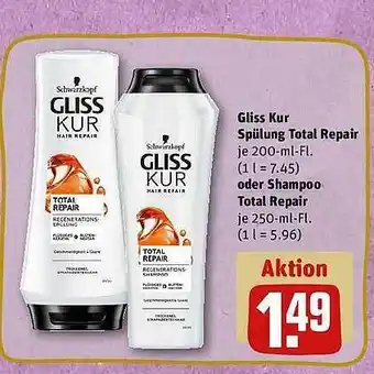 REWE Gliss kur spülung total repair oder shampoo Angebot