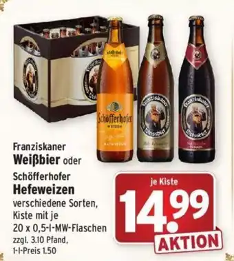 Wasgau Franziskaner Weißbier oder Schöfferhofer Hefeweizen 20x0,5 L Angebot