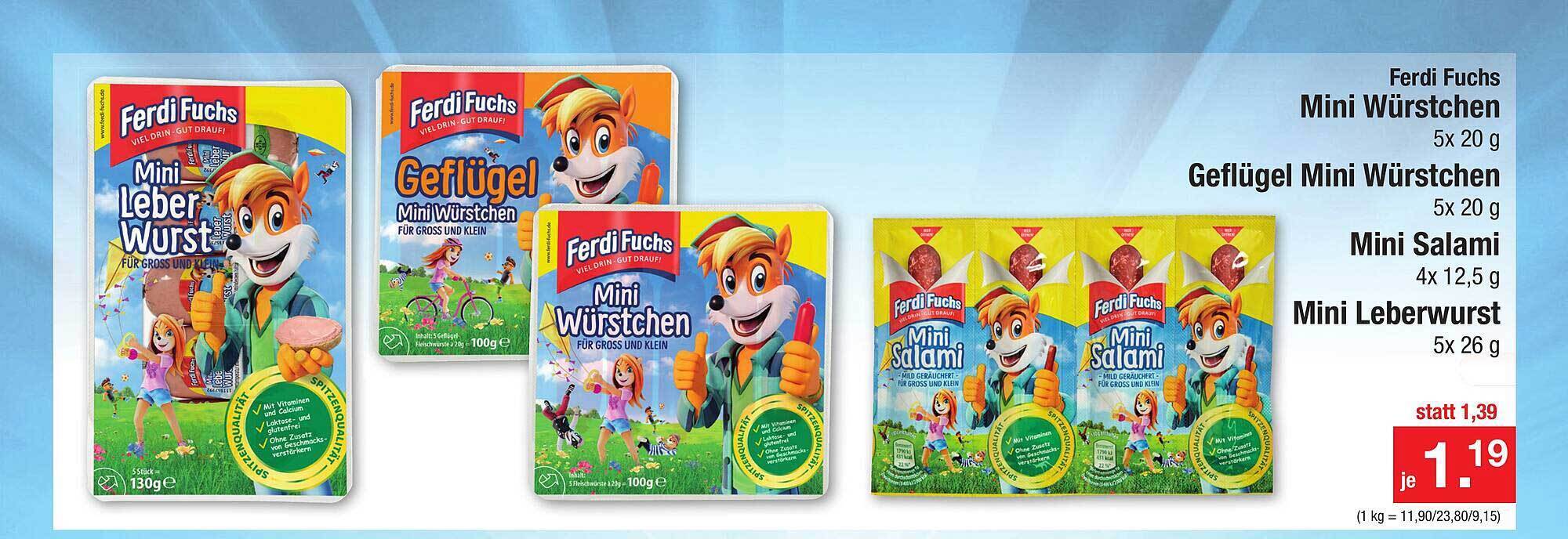 Ferdi fuchs mini würstchen, geflügel mini würstchen, mini salami, mini