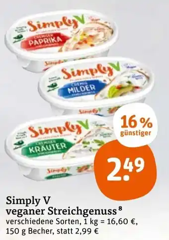 tegut Simply V Veganer Streichgenuss 150 g Becher Angebot