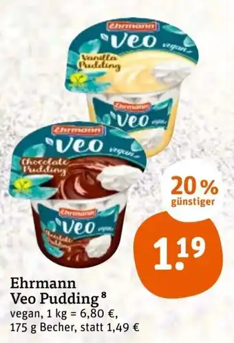 tegut Ehrmann Veo Pudding 175 g Becher Angebot