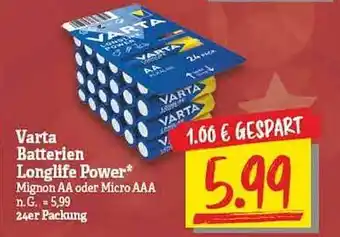 NP Discount Varta batterien longlife power Angebot