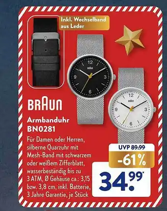 Aldi Süd Braun armbanduhr bn0281 Angebot