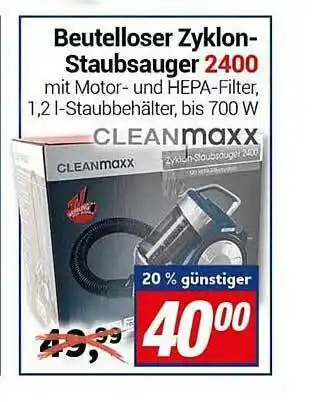 CENTERSHOP Cleanmaxx beutelloser zyklon-staubsauger 2400 Angebot