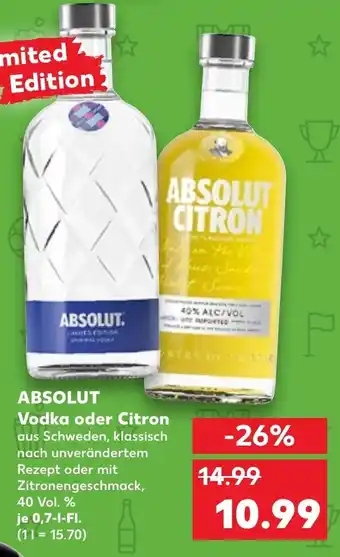 Kaufland Absolut Vodka oder Citron 0,7 l Fl. Angebot