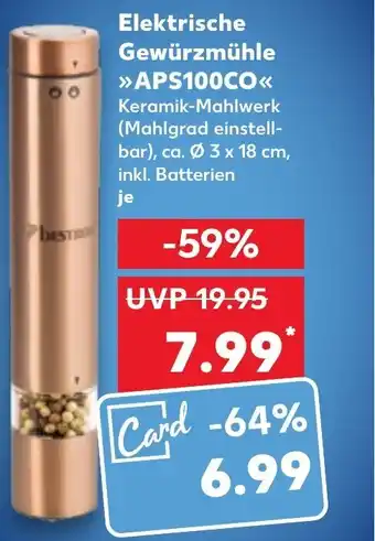 Kaufland bestron Elektische Gewürzmühle >>APS100CO<< Ø 3 x 18 cm, je Angebot