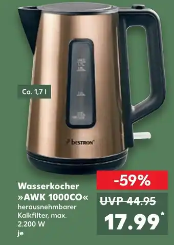 Kaufland bestron Wasserkocher >>AWK 1000CO<< je Angebot