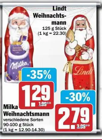 Hit Lindt weihnachtsmann, milka weihnachtsmann Angebot