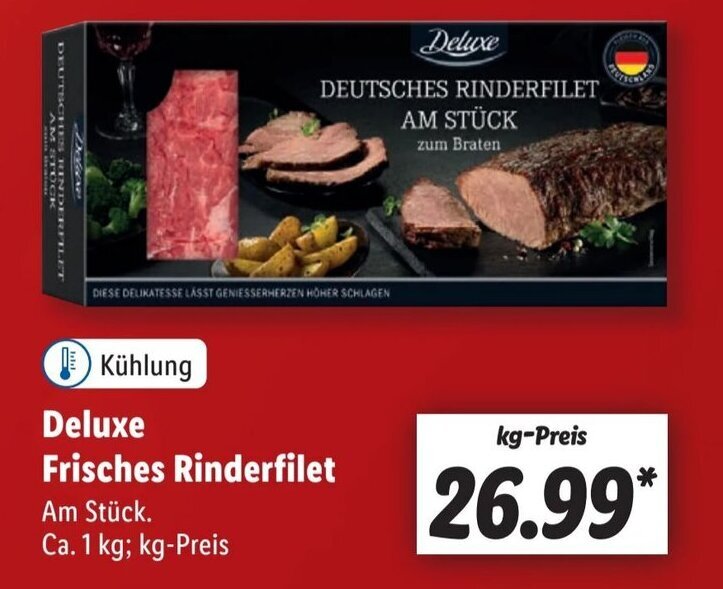 Deluxe Frisches Rinderfilet 1 kg Angebot bei Lidl