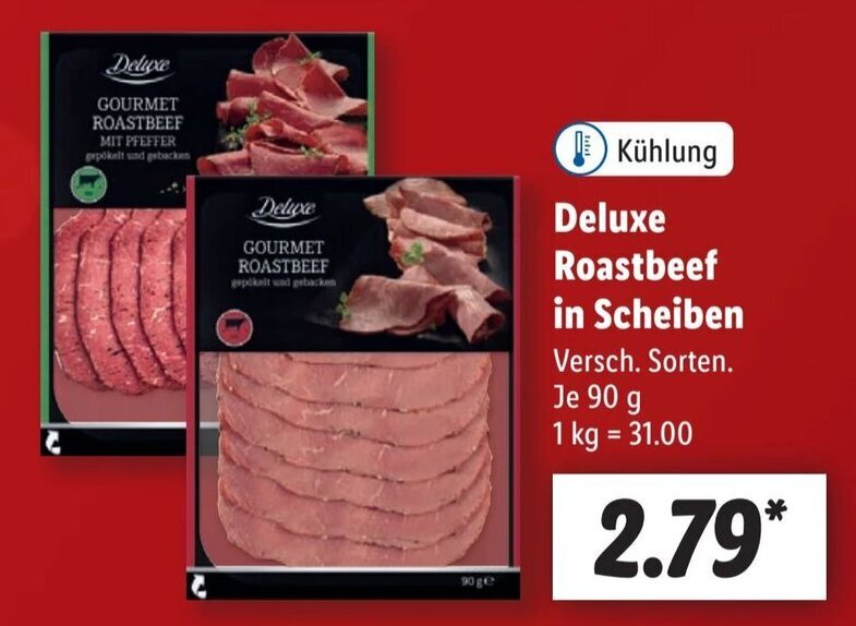 Deluxe Roastbeef in Scheiben 90 g Angebot bei Lidl