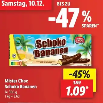 Lidl Mister Choc Schoko Bananen 300 g Angebot