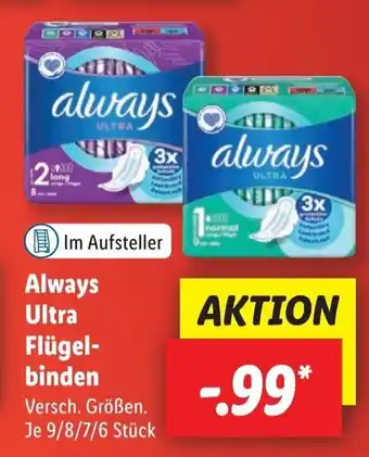 Lidl Always Ultra Flügelbinden 9/8/7/6 Stück Angebot