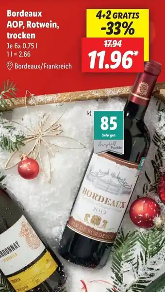 Lidl Bordeaux AOP, Rotwein, trocken 6x 0,75 l Angebot