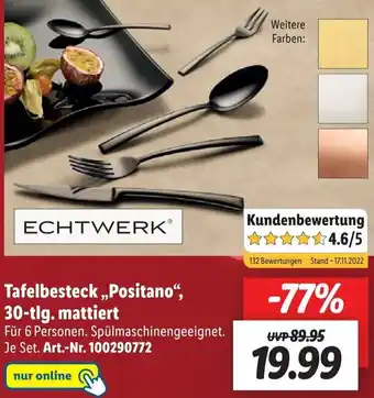 Lidl Echtwerk Tafelbesteck ,,Positano", 30-tlg. mattiert Angebot