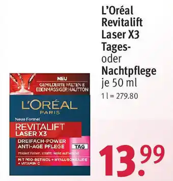 Rossmann L'Oréal Revitalift Laser X3 Tages- oder Nachtpflege 50 ml Angebot