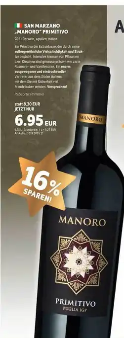 Vino Weinmarkt San marzano „manoro“ primitivo Angebot