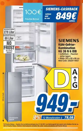 K+B Expert Siemens Kühl Gefrierkombination KG39N6IDB Angebot