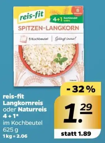 NETTO Reis-Fit Langkornreis oder Naturreis 4+1, 625 g Angebot