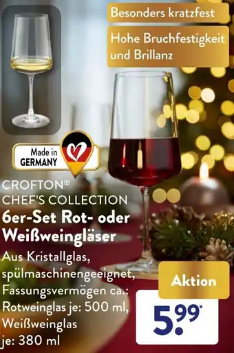 Crofton Chef's Collection 6er Set Rot oder Weißweingläser Angebot bei Aldi Süd