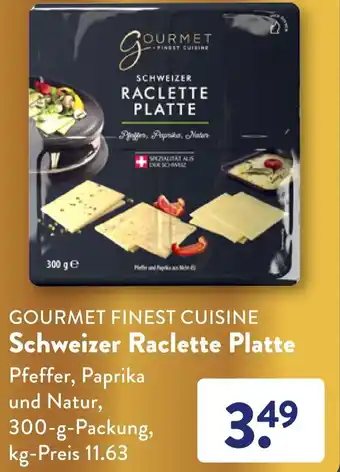 Aldi Süd Gourmet Finest Cuisine Schweizer Raclette Platte 300 g Packung Angebot