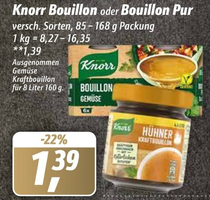 Knorr Bouillon oder Bouillon Pur 85168 g Packung Angebot bei Simmel