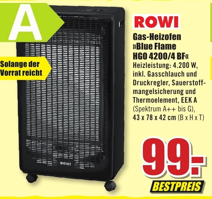 Rowi Gas Heizofen ,,Blue Flame HG0 4200/4 BF" Angebot bei B1 Discount