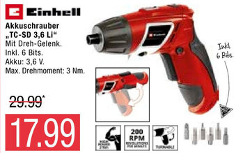 Marktkauf Einhell Akkuschrauber ,,TC-SD 3,6 Li" Angebot