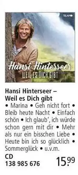 Weltbild Hansi hinterseer - weil es dich gibt cd Angebot