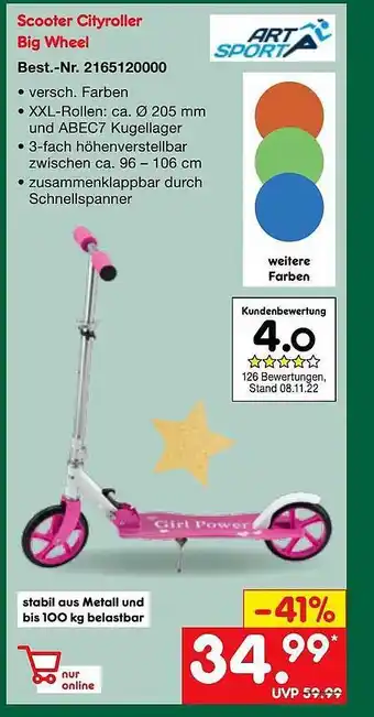 Netto Marken-Discount Art sport scooter cityroller big wheel Angebot